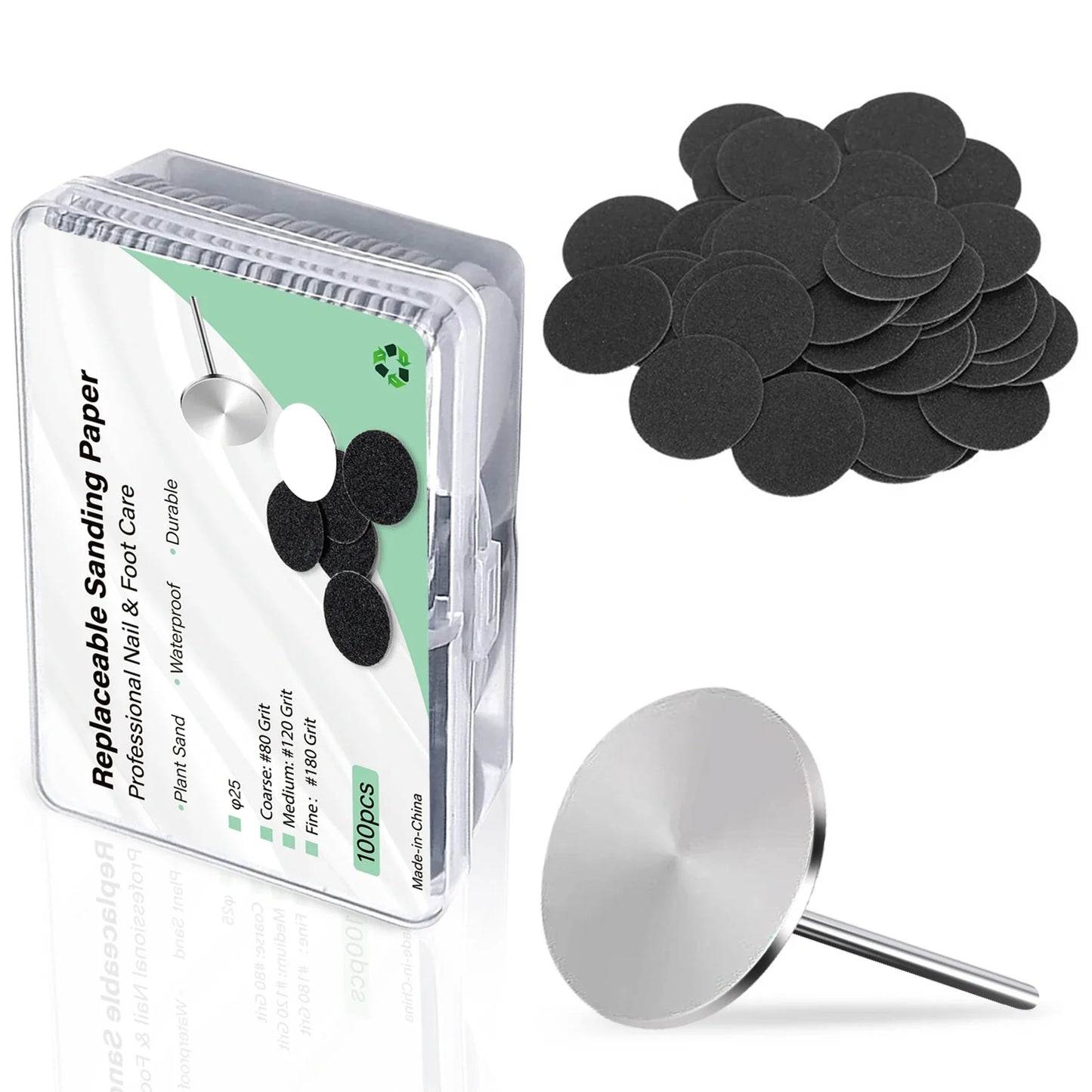 100-Piece Pedicure Sanding Paper Set — Replaceable Foot Callus Removal Discs with 1 Pedicure Disk Pad