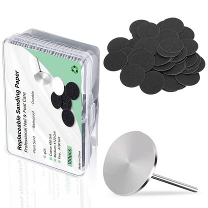 100-Piece Pedicure Sanding Paper Set — Replaceable Foot Callus Removal Discs with 1 Pedicure Disk Pad