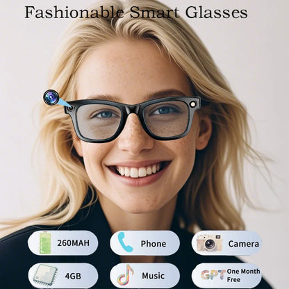 Smart Bluetooth Glasses for Men & Women — AI Translator 140 Languages, Anti-Blue Light, Camera & Speaker for Travel and Meetings