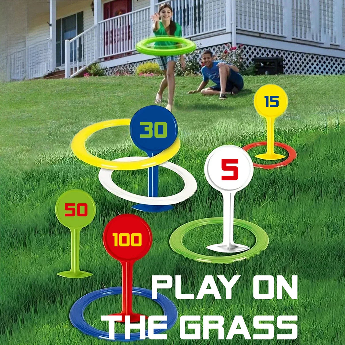 Rainbow Ring Toss Stacking Game – Colorful Outdoor Beach & Backyard Fun Toy, Interactive Holiday Gift for Kids & Family Play