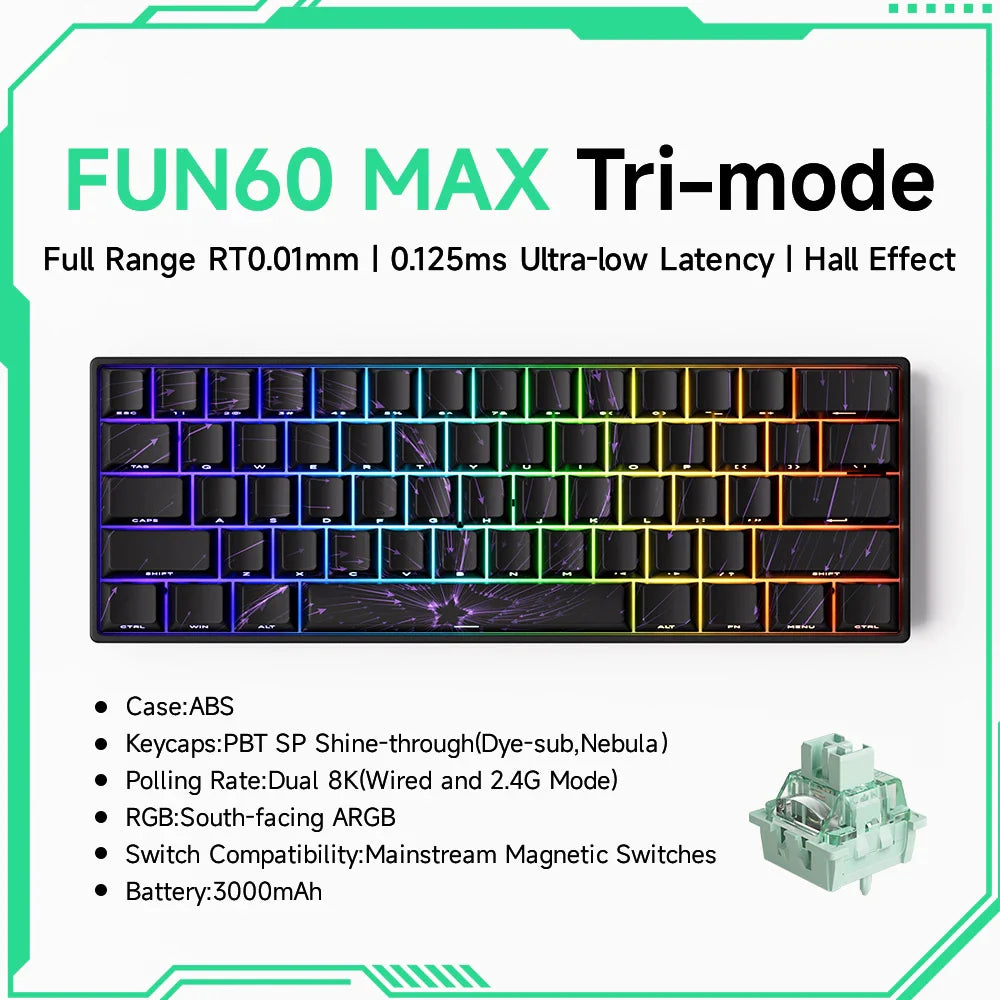 Akko MonsGeek FUN60 60% Mechanical Gaming Keyboard – Magnetic Switch, 8K Rapid Trigger, ARGB HE/TMR Custom Keyboard