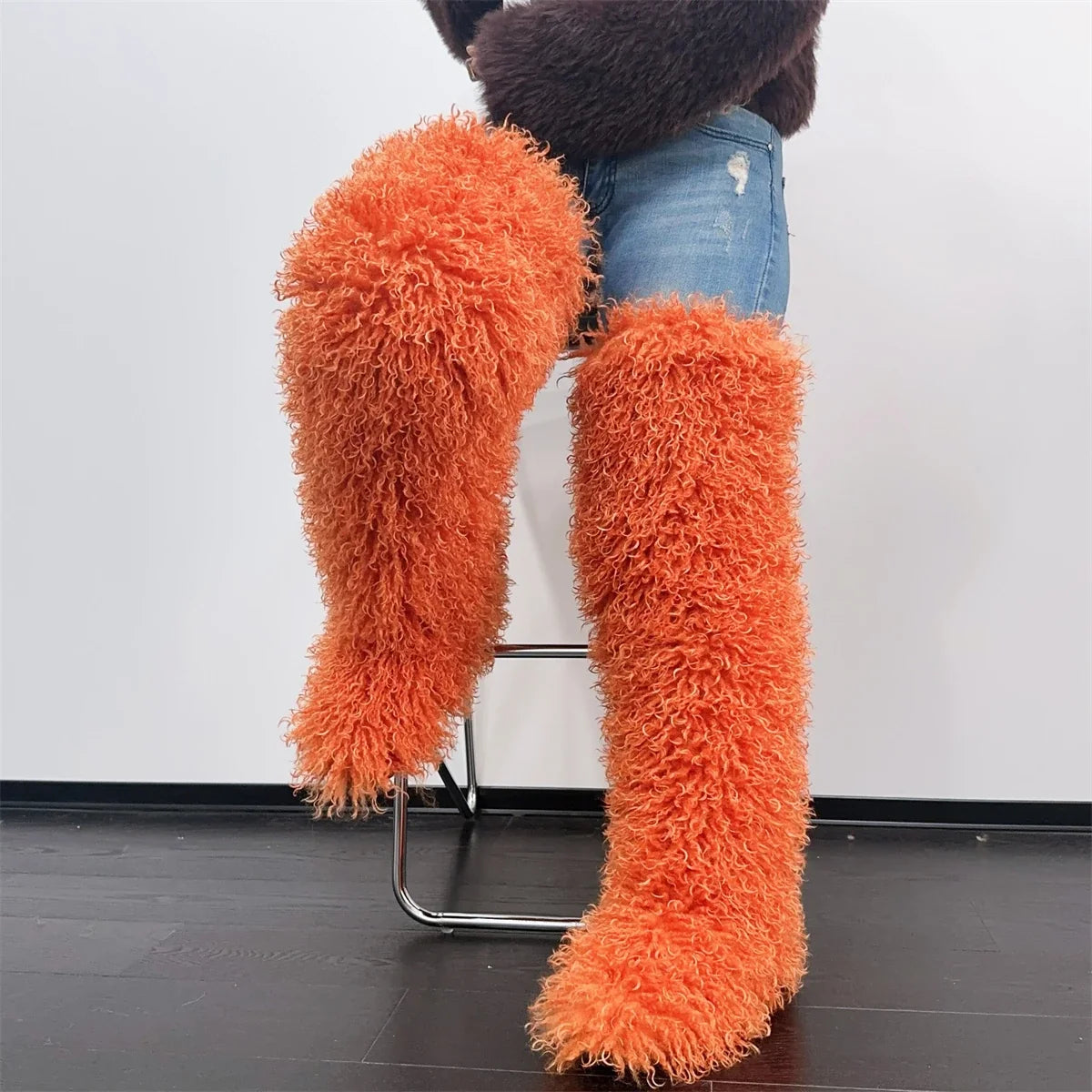 Women’s Faux Mongolian Fur Thigh High Boots - Winter Warm Plush Lined Fashion Boots for Cold Weather