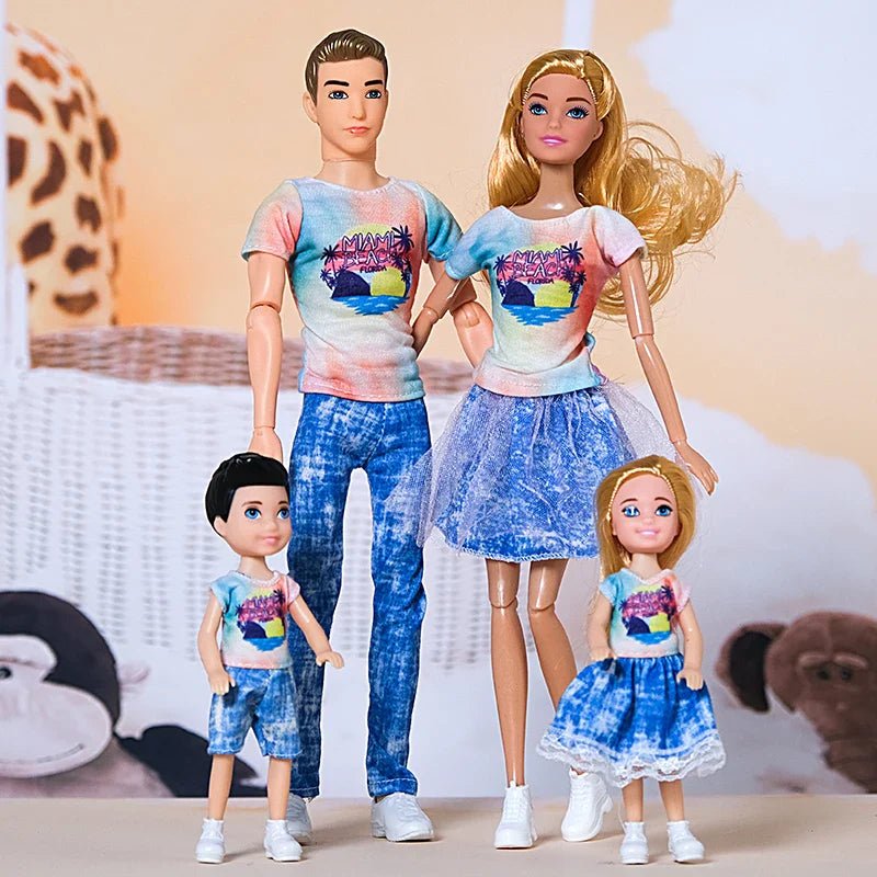 1/6 30cm Barbie Doll Family Set – Mom, Dad & Kids with Clothes, Educational & Birthday Gift