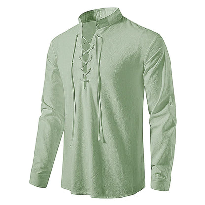 New Men's Casual Cotton Linen Shirt: Long Sleeve Tee with Slanted Placket - Spring Autumn Vintage Yoga Tops