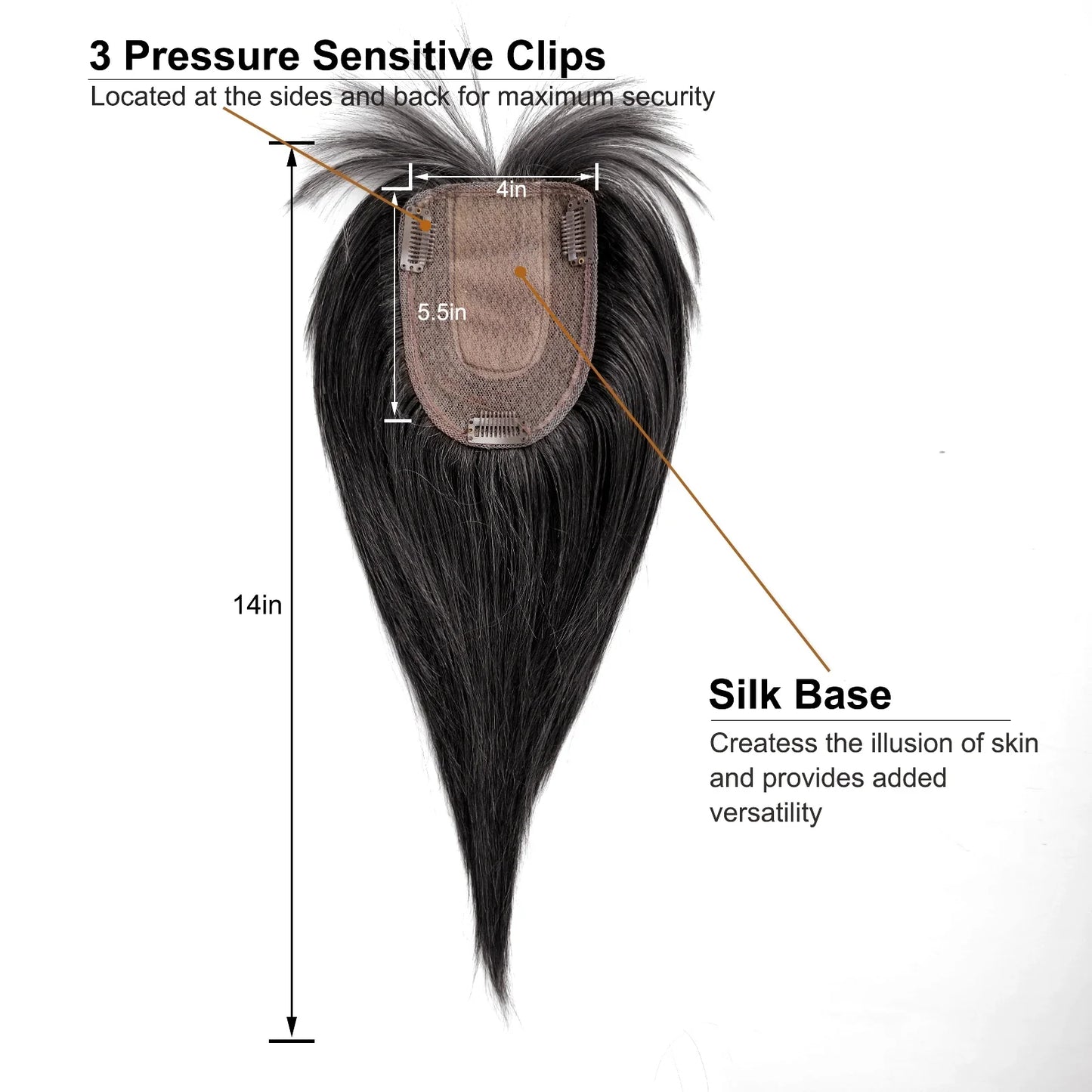 Brown Blonde Ombre Human Hair Toppers for Women – 10/12/14 Inches with Silk Base, Clips, and Bangs