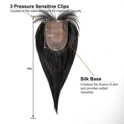 Brown Blonde Ombre Human Hair Toppers for Women – 10/12/14 Inches with Silk Base, Clips, and Bangs