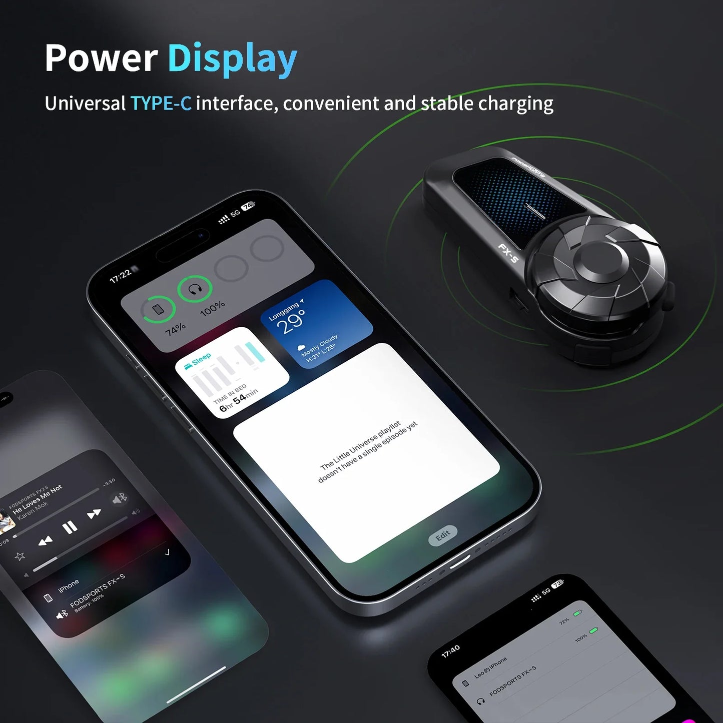 Fodsports FX-S Bluetooth Motorcycle Intercom — Wireless Helmet Headset with 1000M Range, BT5.4