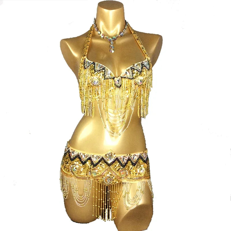 Sexy Belly Dance Costume Set for Women – 2-Piece Bra & Belt Outfit for Sizes 34D/DD,36D/DD,38/D/DDD,40B/C/D,42D/DD