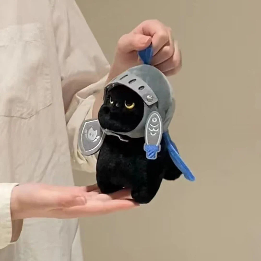 Q Version Knight Cat Doll Toy, Kitty Cat Backpack Pendant, Companion Doll Bag Pendant, Cute Black Cat Toy for Children’s Birthday Gift