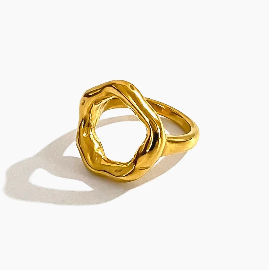 Peri'sbox Minimalist 18K Gold Plated Stainless Steel Ring – Anti-Tarnish Women’s Fashion Jewelry Gift