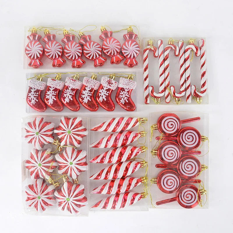 6PCS Christmas Candy Cane & Lollipop Hanging Ornaments – Festive Tree Pendants for Home Holiday Decor