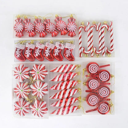 6PCS Christmas Candy Cane & Lollipop Hanging Ornaments – Festive Tree Pendants for Home Holiday Decor
