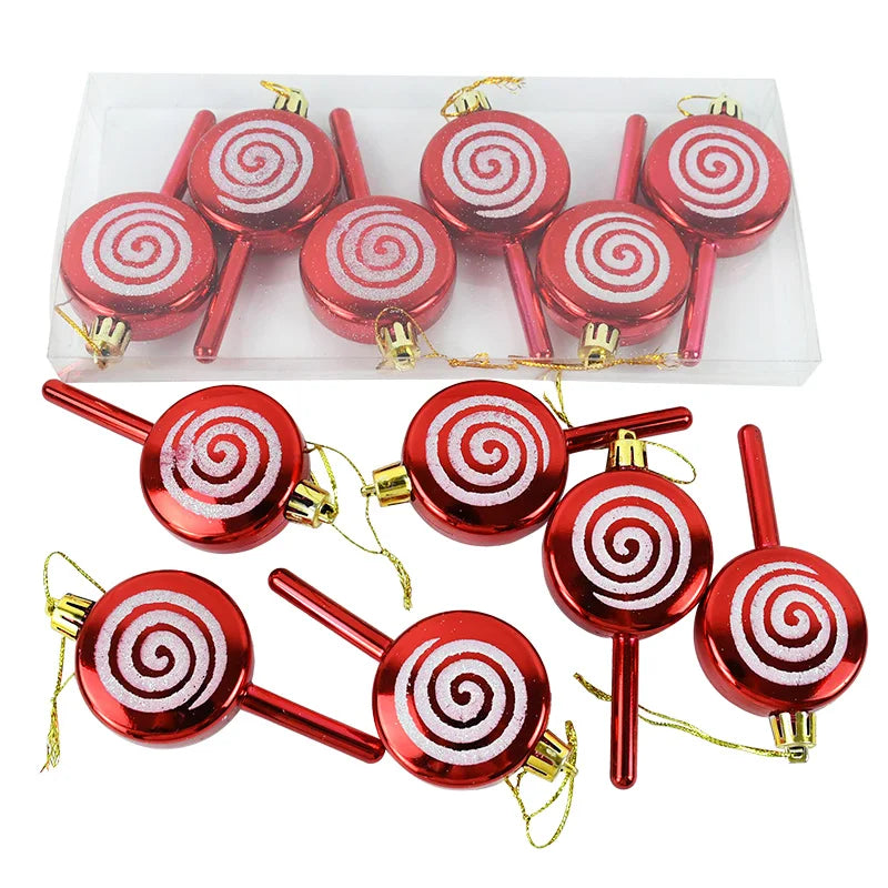 6PCS Christmas Candy Cane & Lollipop Hanging Ornaments – Festive Tree Pendants for Home Holiday Decor