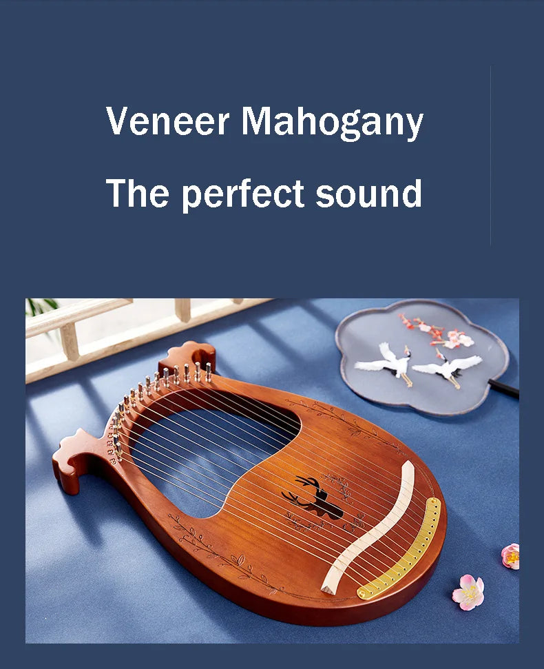16/21/24-String Lyre Harp – Mahogany Wood Stringed Musical Instrument with Tuning Wrench & Spare Strings
