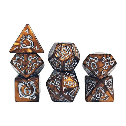 DND 7-Piece Dragon Pattern Polyhedral Dice Set – Role-Playing D&D TRPG Board Game Accessories