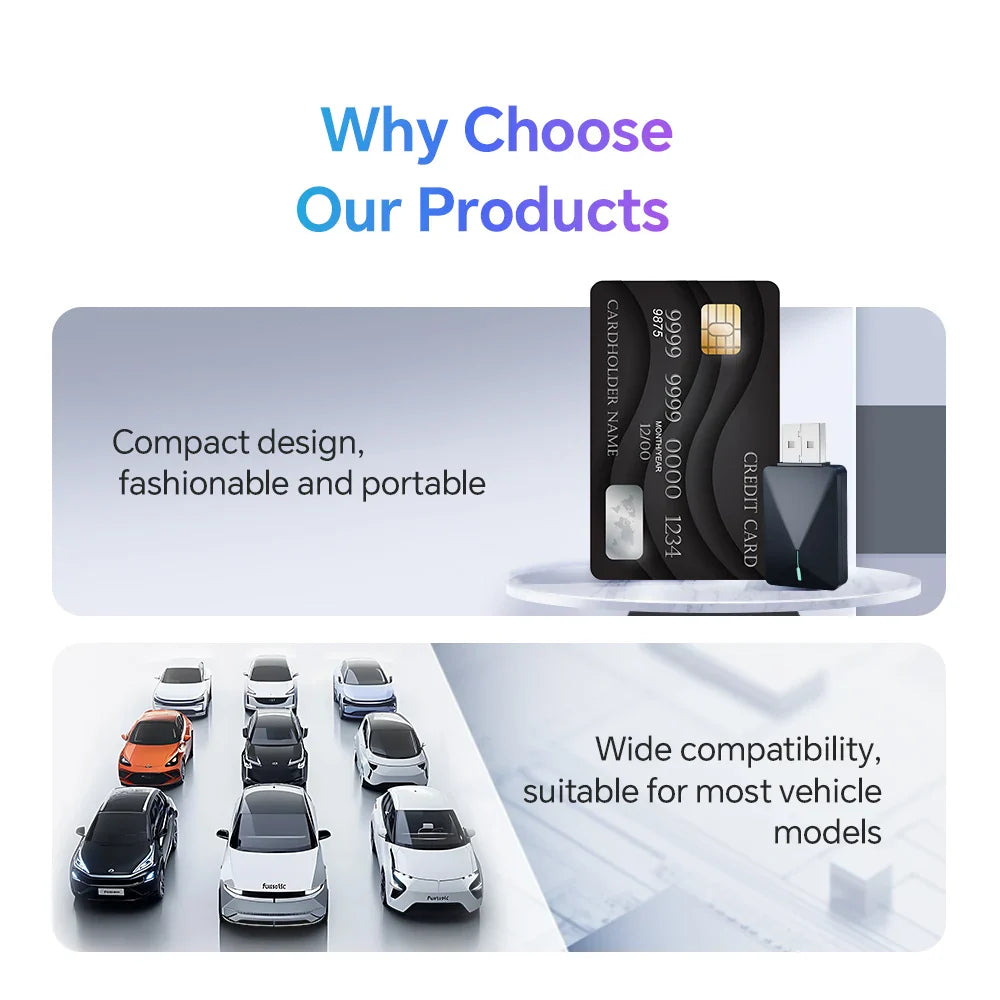 NEW Wireless Mini Box 2-in-1 Adapter for CarPlay and Android Auto - Smart Plug and Play Dongle with Bluetooth and WiFi Fast Connect