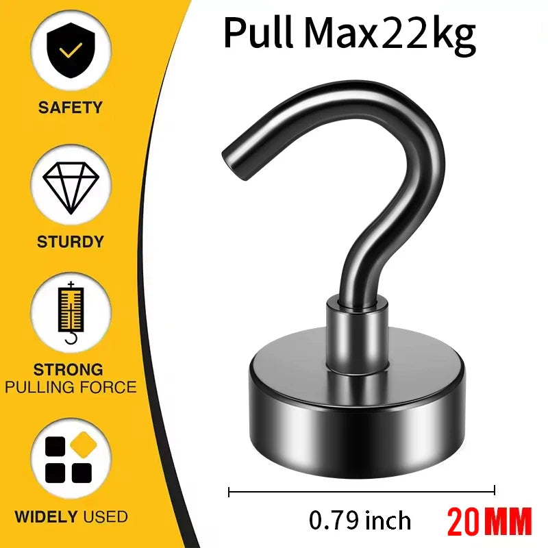 Heavy-Duty Magnetic Hooks — Strong Magnet Hangers for Home, Kitchen, Office & Workplace (Pack of 4/6/8/12, Black)