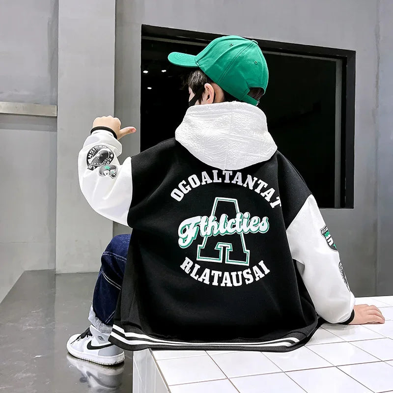 Autumn Baseball Jacket for Teens - Quilted Cotton Bomber Coat for Boys & Girls, Kids Jacket for Fall