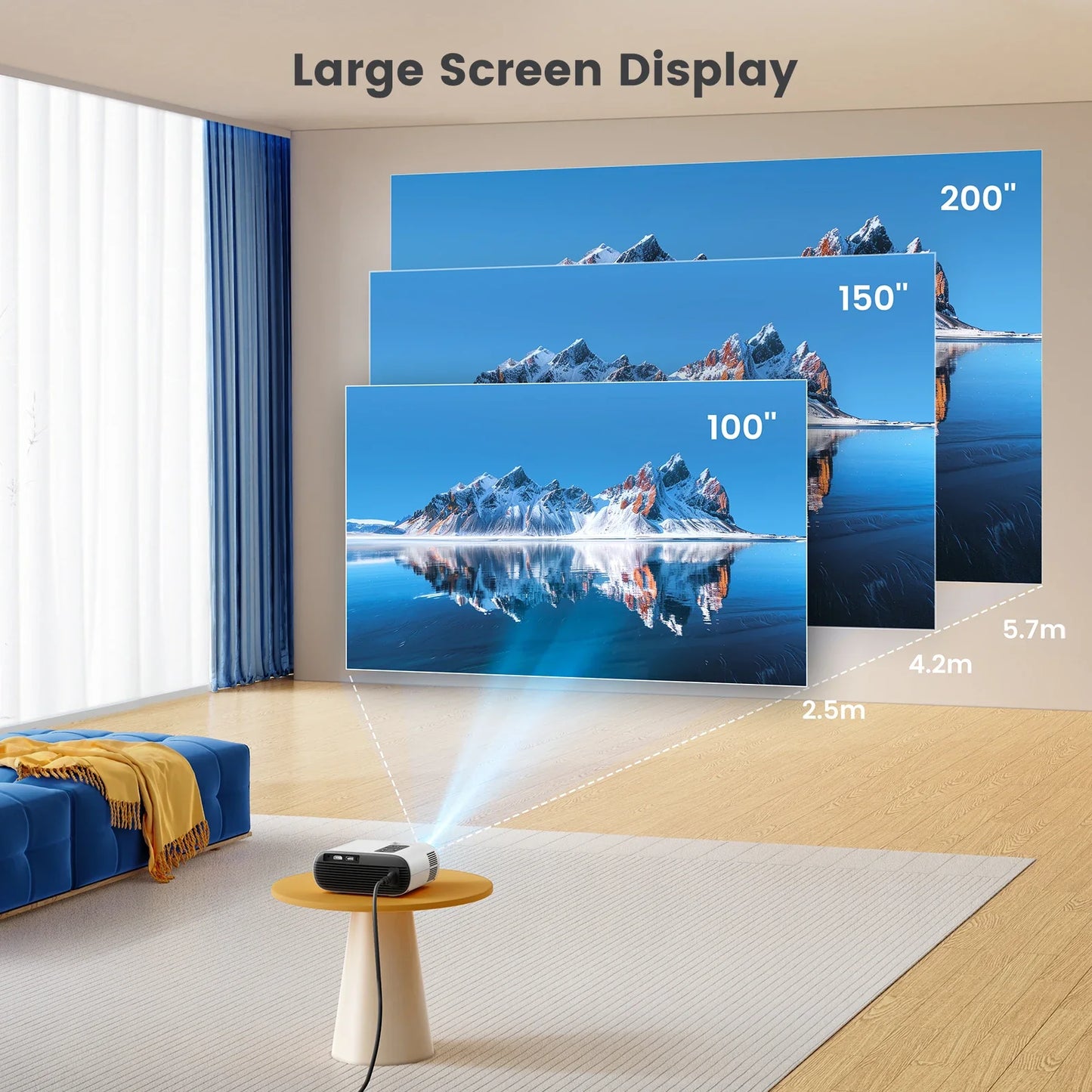 TOPTRO Mini Projector – Full HD 1080P Support, 16000 Lumens, Auto Keystone, WiFi & Bluetooth Portable Home Theater Projector
