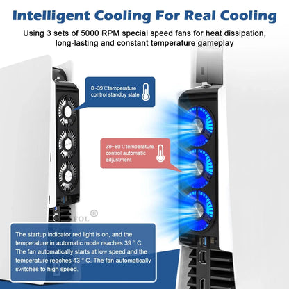 Upgraded PS5 Cooling Fan – Quiet USB 3.0 Hub with LED Light for Disc & Digital Edition Console Accessories