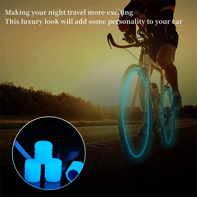 Luminous Valve Caps – Fluorescent Night Glow Tire Caps for Car, Motorcycle & Bicycle (4PCS)