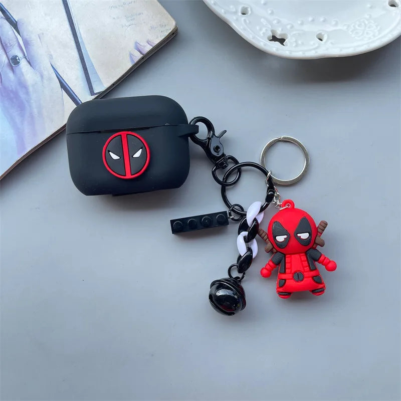 Cartoon Deadpool Silicone Case for AirPods 4 (2024) & AirPods Pro 1/2/3/Pro2 — Protective Earphone Cover with Keychain