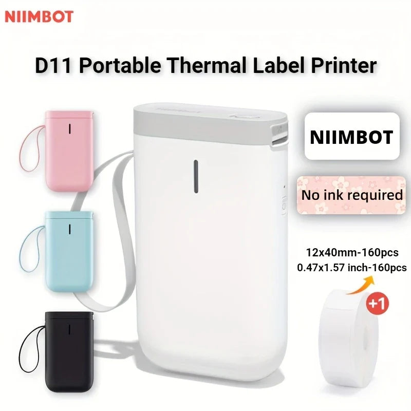 NIIMBOT D11 Portable Thermal Label Maker | Wireless No-Ink Printing Machine for Home & Office