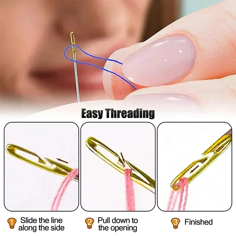 12PCS Side Holes Blind Needles - Stainless Steel Sewing Elderly Needle Set for DIY Jewelry, Beading, and Threading
