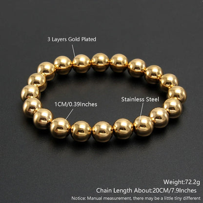 MHS.SUN Trendy Stainless Steel Stretch Bracelet — Gold & Silver Beaded 2mm/5mm/8mm for Men & Women