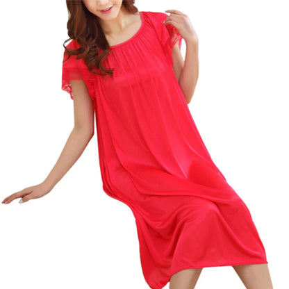 Women’s Lace Patchwork Nightgown – Long Sleepwear Dress for Casual Homewear