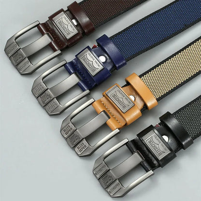Men’s Canvas Pin Buckle Belt — Casual Retro Waistband Overalls Fashion Webbing Belt, High-Quality c032