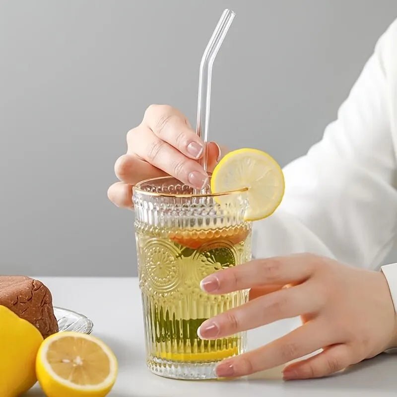 5-Piece Set: Heat Resistant Glass Straws with Cleaning Brush - Reusable & Perfect for Smoothies, Milkshakes, Tea, Juice