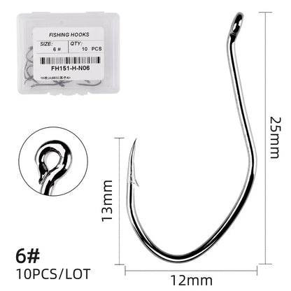 10pcs Catfish Fishing Hooks – High Carbon Steel Barbed Circle Hooks 6/0–10 V-Sharp Tackle