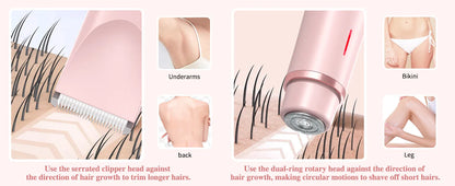 2-in-1 Dual-Head Electric Razor for Women – Painless Bikini Trimmer Wet & Dry Use with Detachable Heads