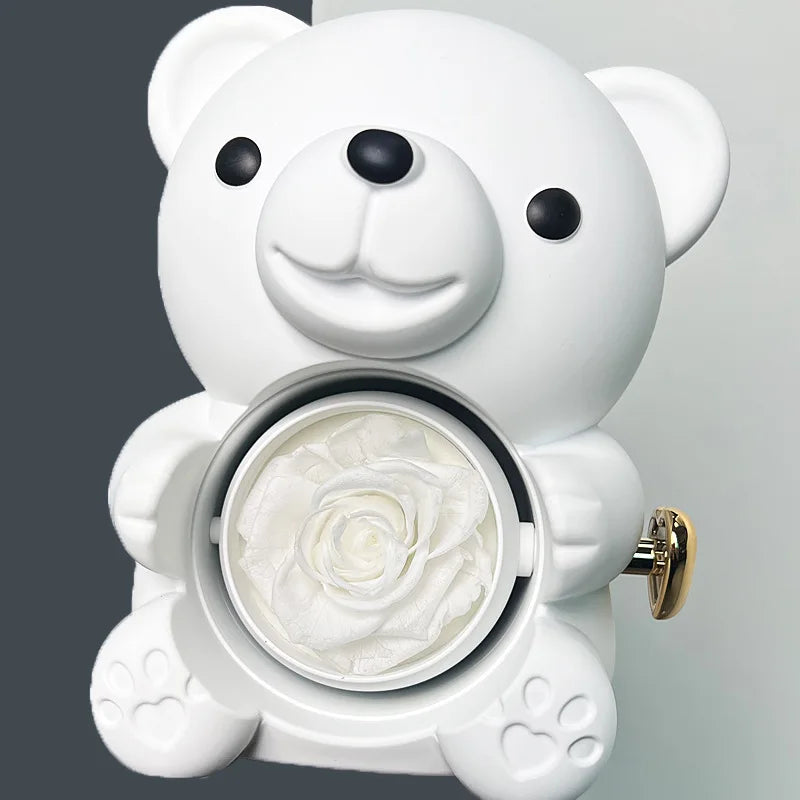 Eternal Rose Teddy Bear Gift Box with Necklace – Rotating Rose Jewelry Storage Case, Perfect for Valentine’s Day or Wedding Gifts for Women and Girlfriend