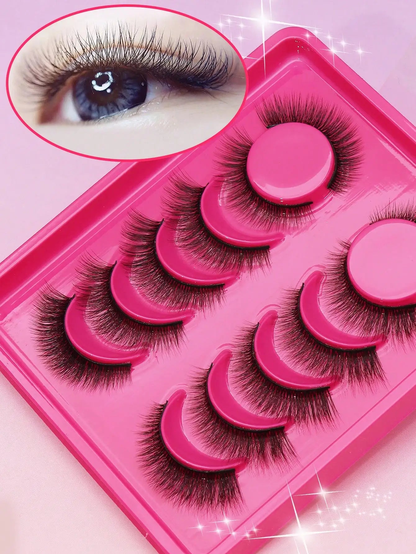 5 Pairs Cat Eye Faux Mink Eyelashes – Winged Long Natural Manga Style False Lashes Makeup Set