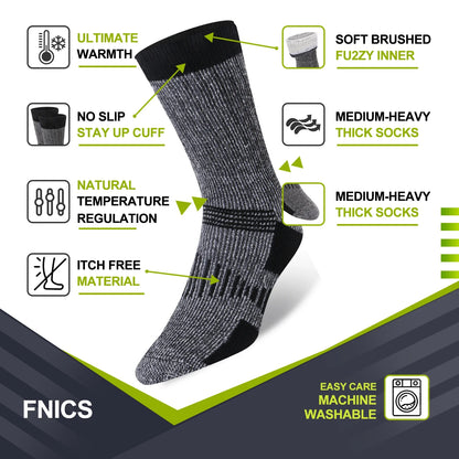 3 Pairs Merino Wool Crew Socks | Thermal Warmth for Men & Women, Ideal for Winter Work, Hiking, Running & Outdoor Sports