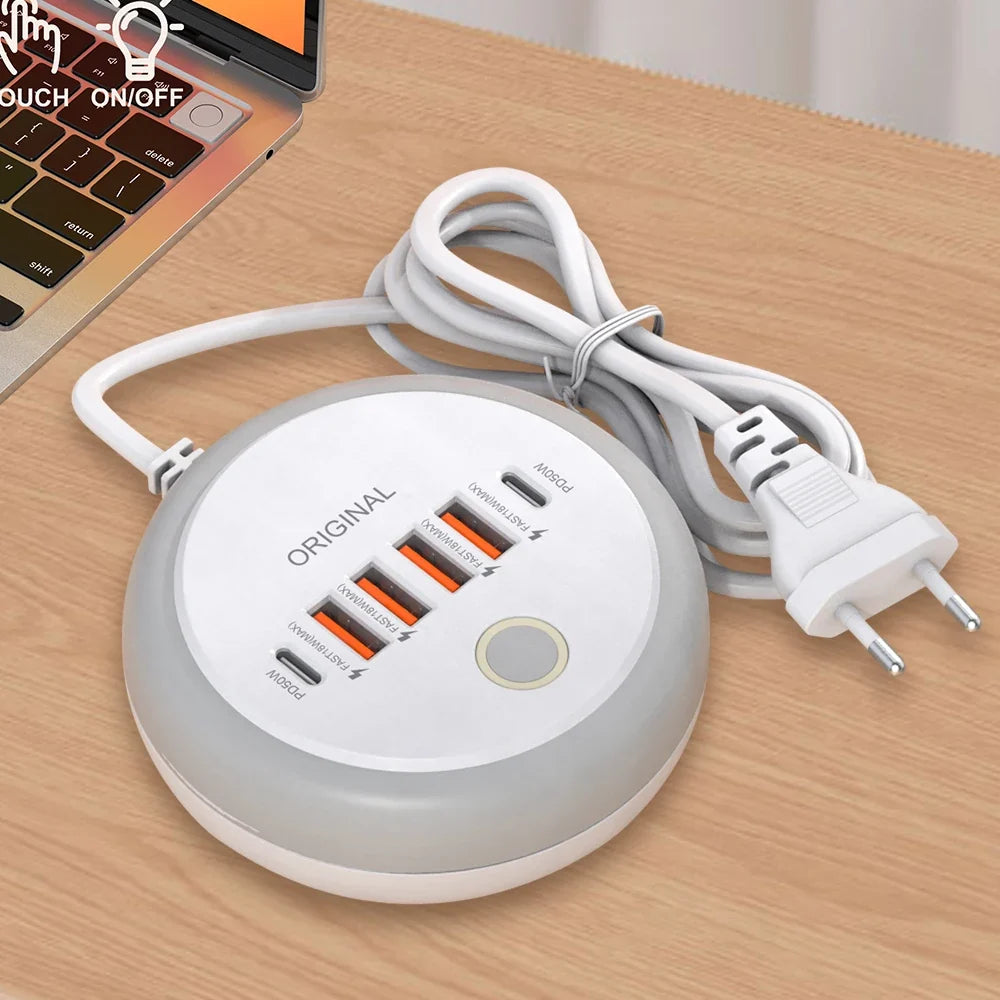50W 6-Port USB PD Charger - Fast Charging Travel Adapter with Quick Charge 3.0 for iPhone, Samsung & Xiaomi