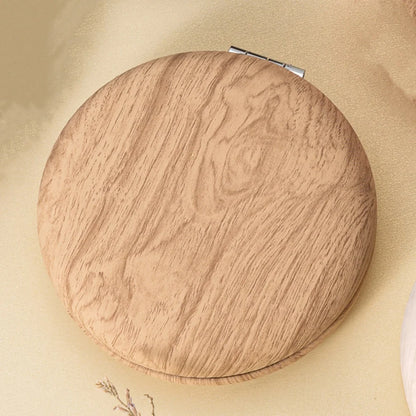 Faux Wood Round Folding Makeup Mirror - Lightweight Compact Vanity & Travel Cosmetic Mirror