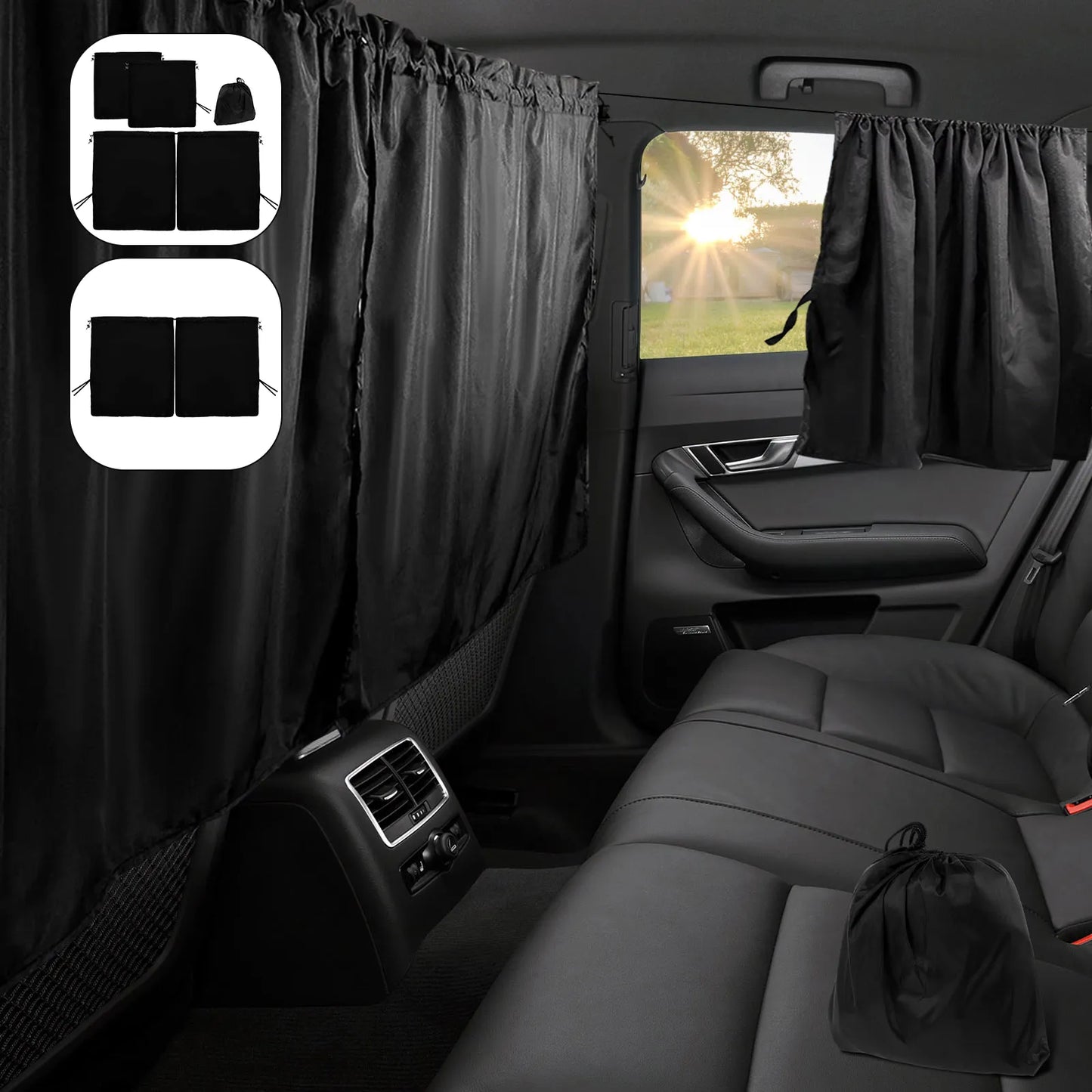 3Pcs Universal Car Privacy Curtains Set | Taxi Divider Curtain for Kids, Babies | Blackout Curtains for Travel, Camping, Sleeping