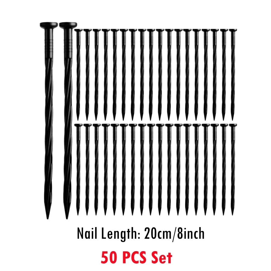 50PCS Plastic Lawn Stakes - 20cm Landscaping Anchoring Spikes for Garden Edging and Weed Barriers