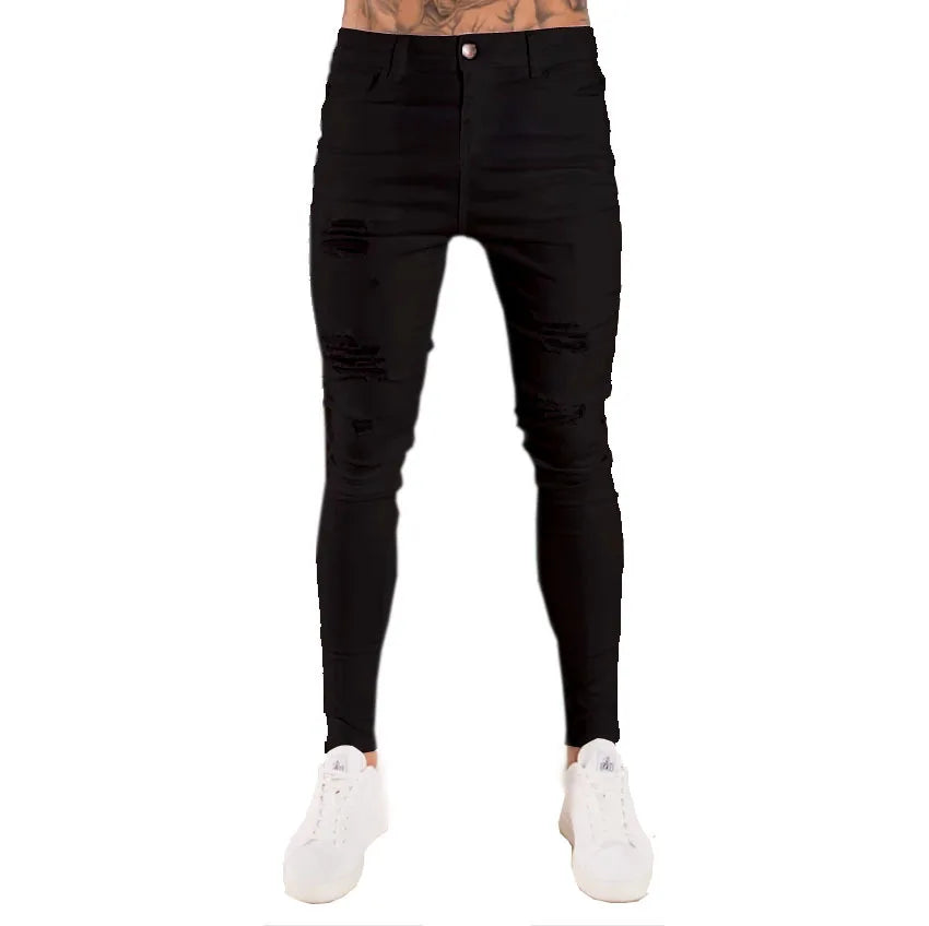Men’s Retro Washed Stretch Denim Jeans – Slim Fit Zipper Casual Skinny Pencil Pants, Plus Size