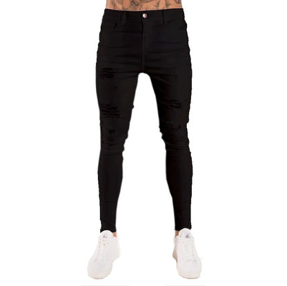 Men’s Retro Washed Stretch Denim Jeans – Slim Fit Zipper Casual Skinny Pencil Pants, Plus Size