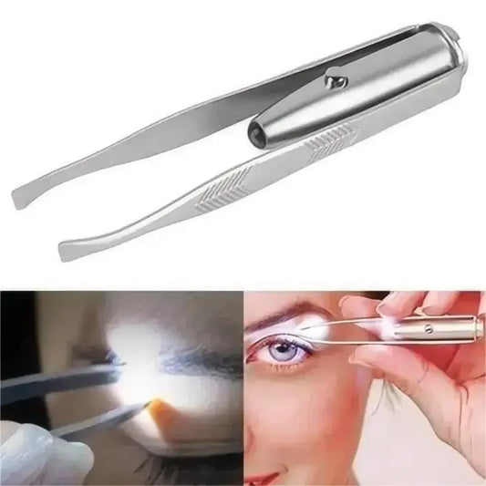 Portable Stainless Steel Eyebrow Tweezer with LED Light — Smart Design Hair Removal Makeup Tool