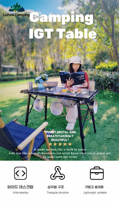 Lohascamping Folding IGT Table – Lightweight Portable Roll Table with Adjustable Legs for BBQ, Desktop Burner & Backpacking