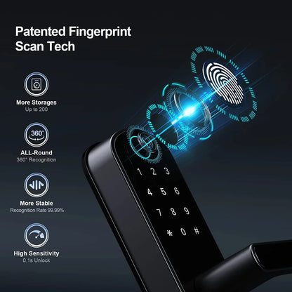 Smart Fingerprint Door Lock – Keyless WIFI Digital Touchscreen, App Remote Control, NFC, IP67 Waterproof, Includes 2 IC Cards