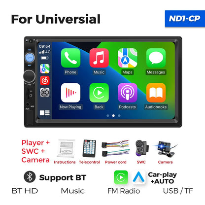 Navifly ND1 2-Din Car Radio — 7" HD Touchscreen Multimedia Player, Universal MP5 Stereo with Bluetooth, TF, FM & Camera Support