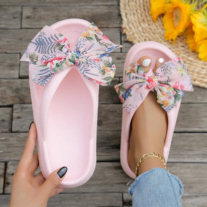 Women's Leopard Bow Flip Flops - Soft Thick-Soled Cloud Slippers for Summer Beach & Travel