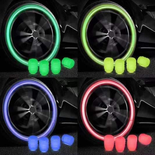 Luminous Valve Caps - Fluorescent Green and Blue Night Glowing Wheel Styling, Universal Car, Motorcycle, Bicycle Tyre Hub Decor, 4 Pcs