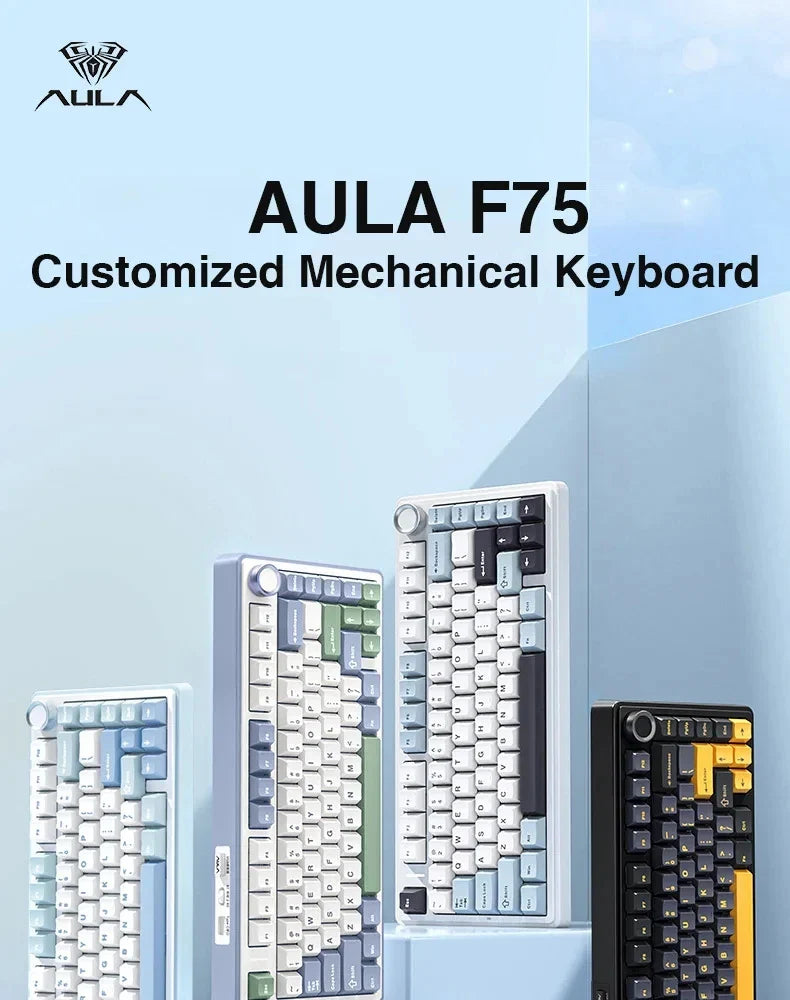 AULA F75 75% Mechanical Gaming Keyboard – 2.4G Wireless, Bluetooth, Wired, RGB, OEM Profile, Gasket Structure